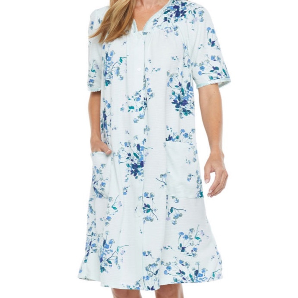 Adonna Sleepwear Robe Aqua Floral NWT Size L